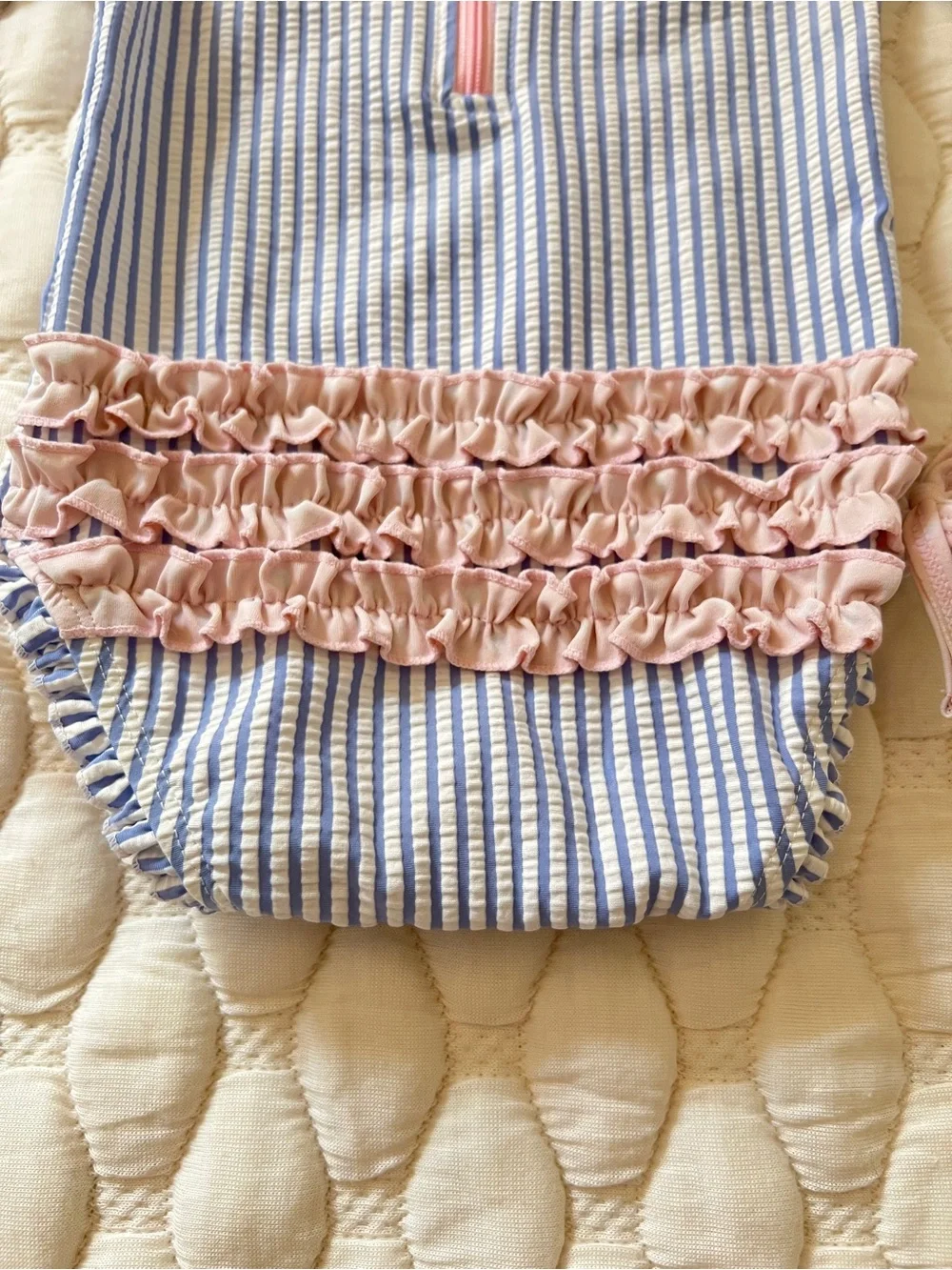 RuffleButts Baby Girl Seersucker Stripe Long Sleeve Rash Guard 6-12 Months